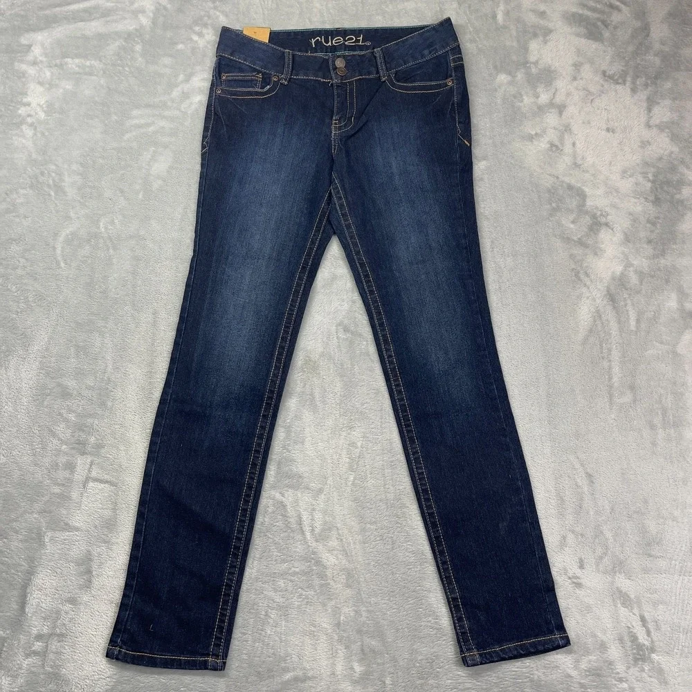 NWT rue21 Jeans Womens 5/6 (31x30) Blue Denim‎ Double Stitch Mid Rise Skinny Leg